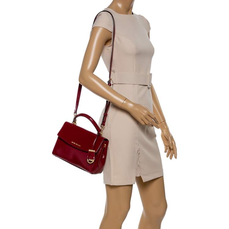 Pre Owned Michael Kors Red Patent Leather Small Ava Top Handle Bag