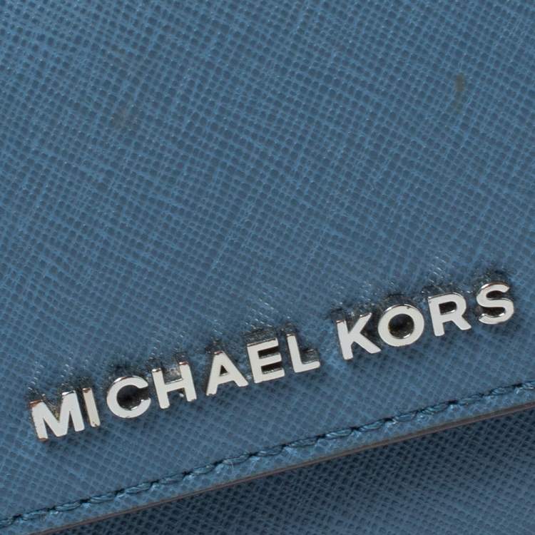 Pre Owned Michael Kors Blue Saffiano Leather Flap Wallet