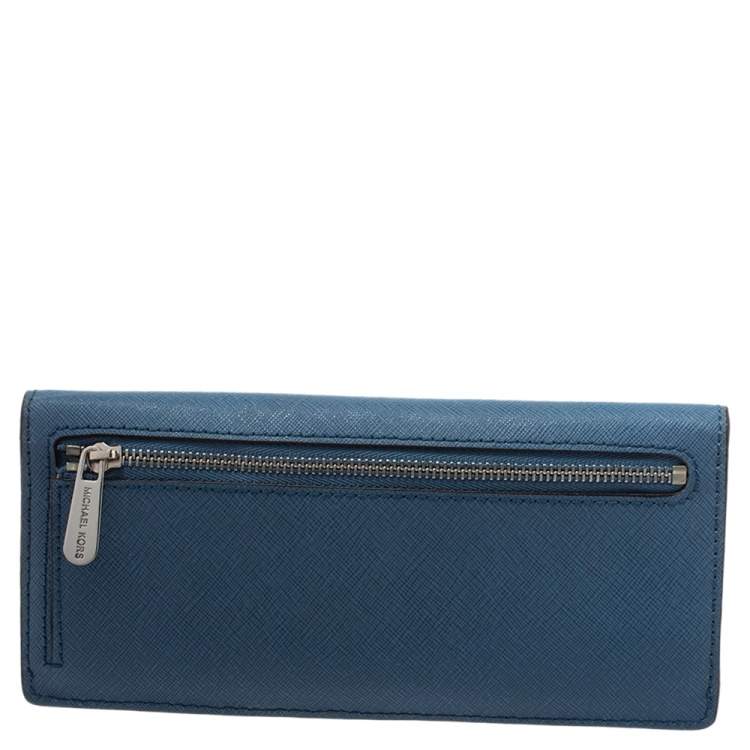 Pre Owned Michael Kors Blue Saffiano Leather Flap Wallet