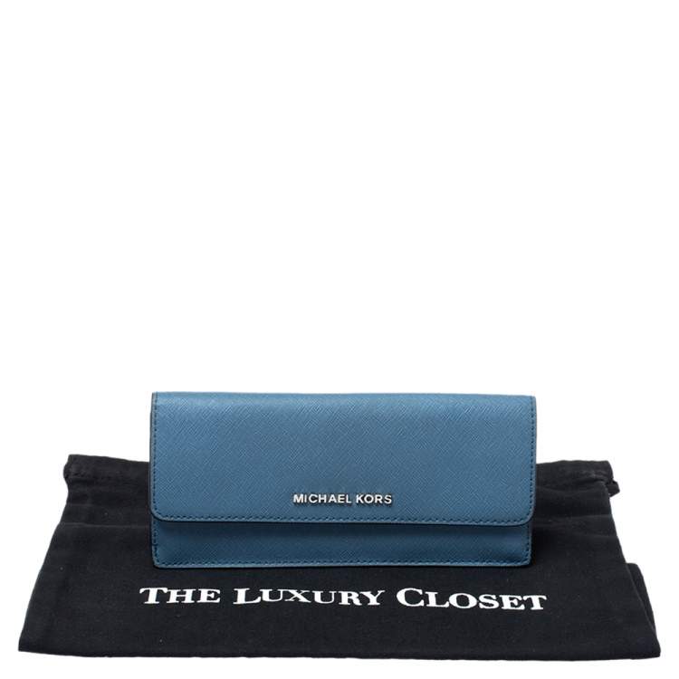 Pre Owned Michael Kors Blue Saffiano Leather Flap Wallet
