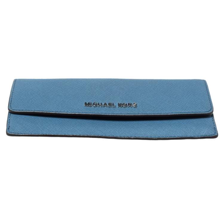 Pre Owned Michael Kors Blue Saffiano Leather Flap Wallet