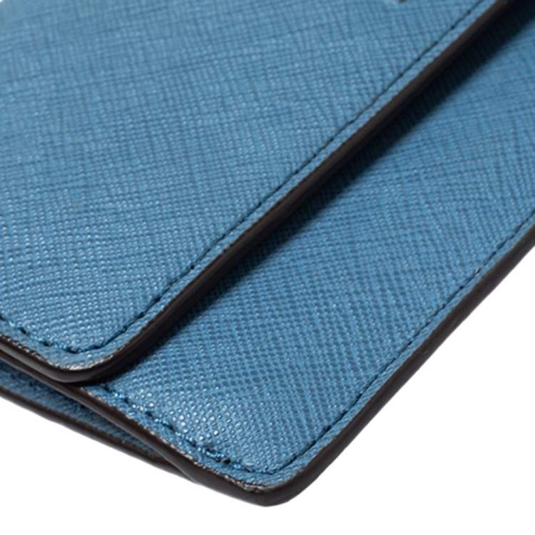 Pre Owned Michael Kors Blue Saffiano Leather Flap Wallet