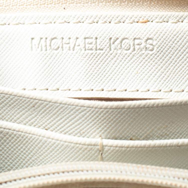 Pre Owned Michael Kors White Monogram Coated Canvas Zip Around Wallet