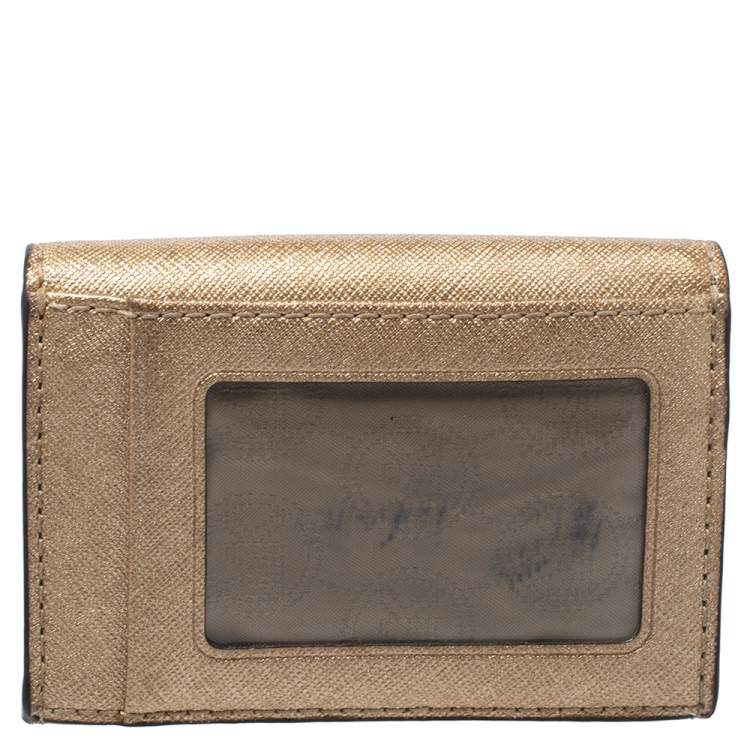 Pre Owned Michael Kors Metallic Gold Leather Flap Card Holder