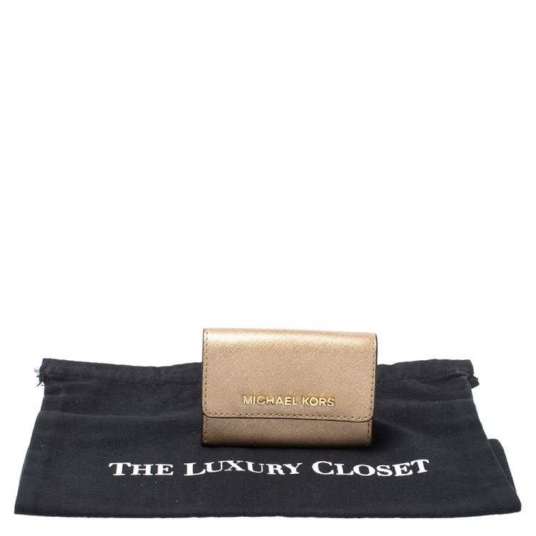 Pre Owned Michael Kors Metallic Gold Leather Flap Card Holder
