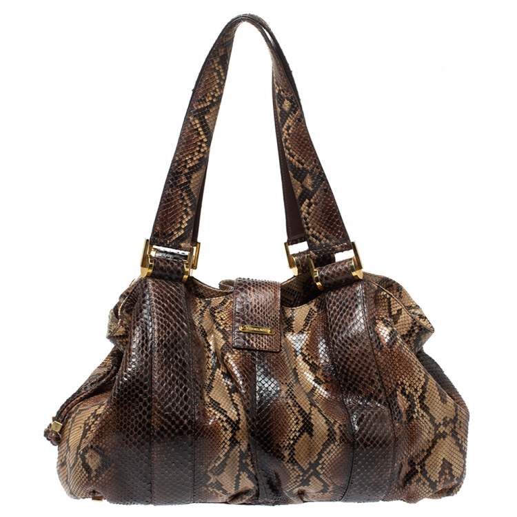 Pre Owned Michael Kors Brown Python Rehearsal Drawstring Shoulder Bag