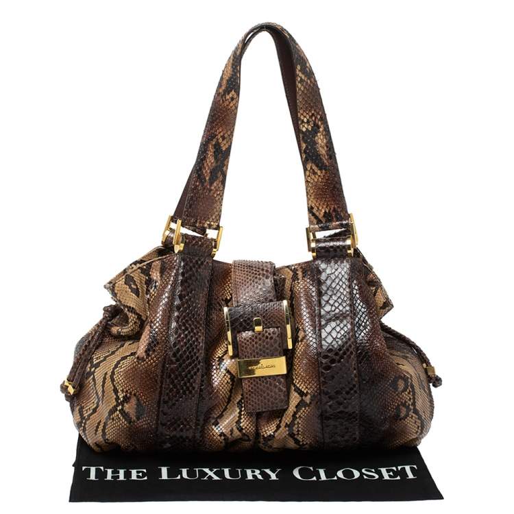 Pre Owned Michael Kors Brown Python Rehearsal Drawstring Shoulder Bag