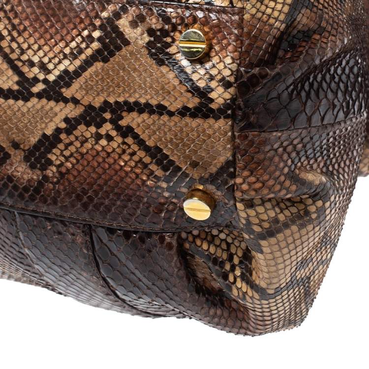 Pre Owned Michael Kors Brown Python Rehearsal Drawstring Shoulder Bag