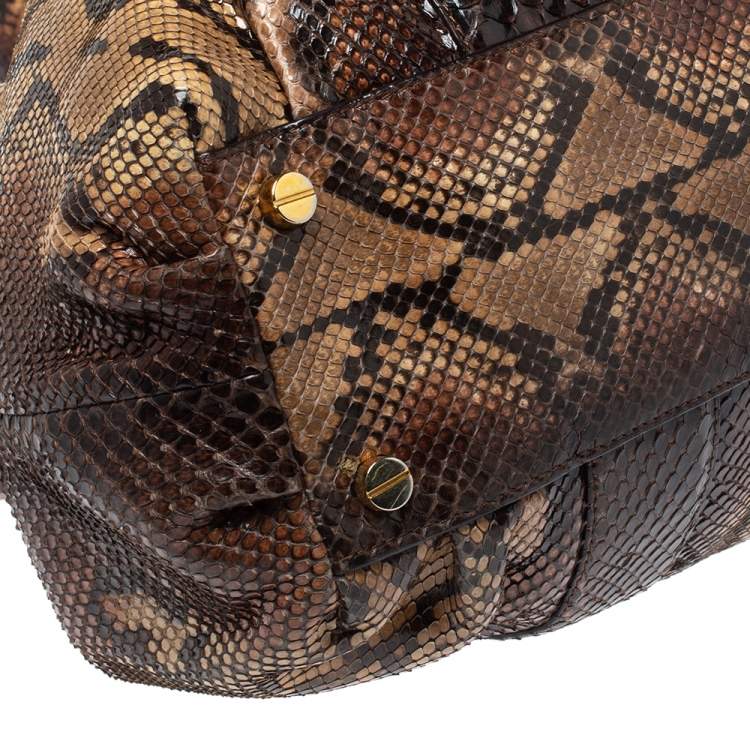 Pre Owned Michael Kors Brown Python Rehearsal Drawstring Shoulder Bag