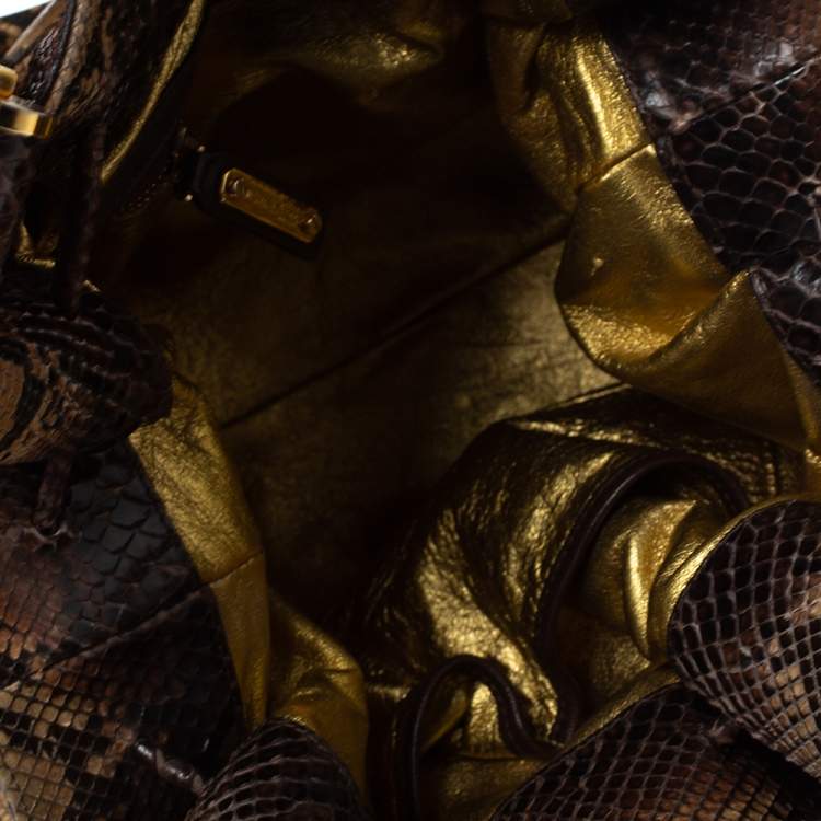 Pre Owned Michael Kors Brown Python Rehearsal Drawstring Shoulder Bag