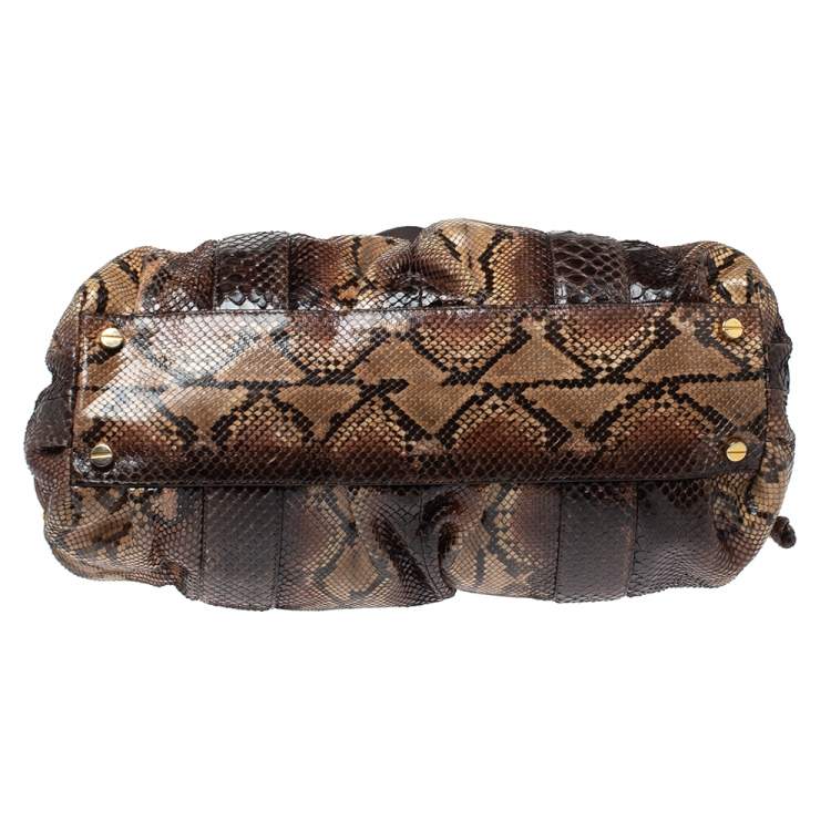 Pre Owned Michael Kors Brown Python Rehearsal Drawstring Shoulder Bag