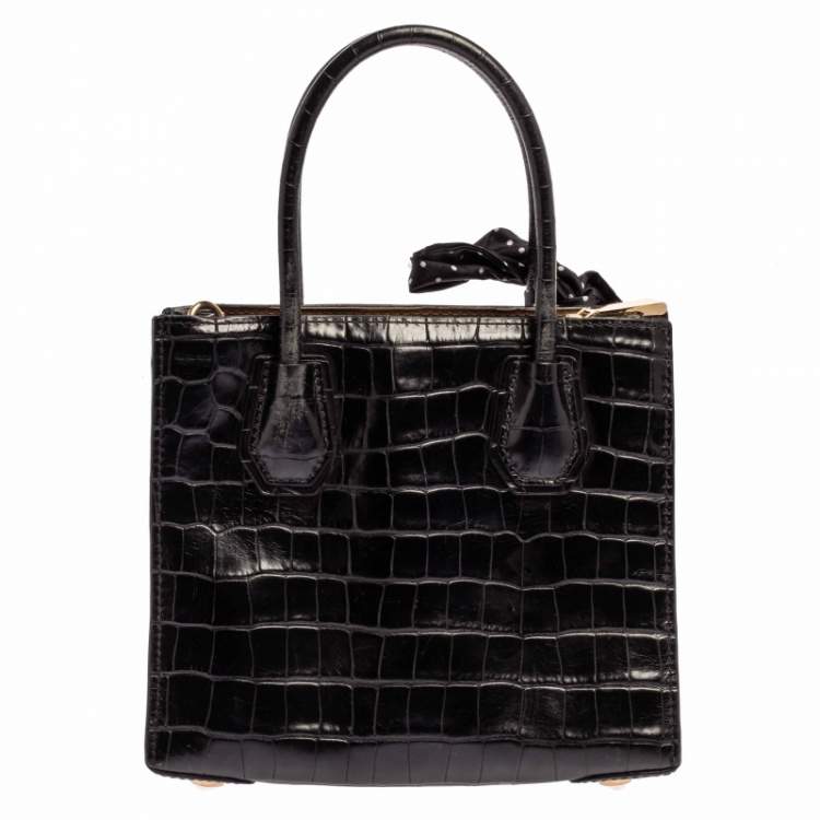 Pre Owned Michael Kors Black Leather Mini Mercer Tote