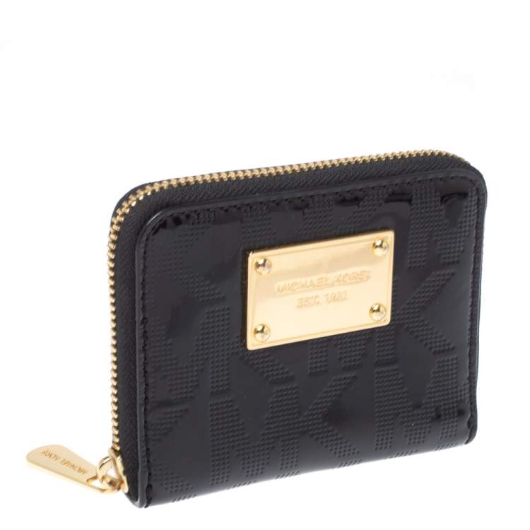 Pre Owned Michael Kors Black Patent Leather Zip Around Wallet