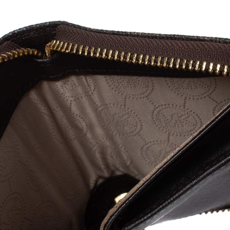 Pre Owned Michael Kors Brown Signature Coated Canvas Zip Around Wallet