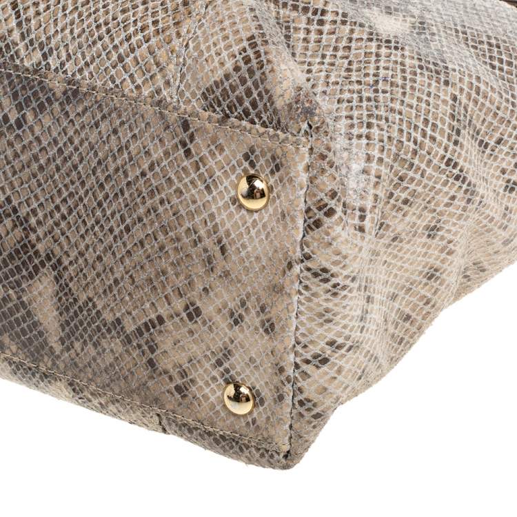 Pre Owned MICHAEL Michael Kors Beige Python Embossed Leather Top Zip Jet Set Tote