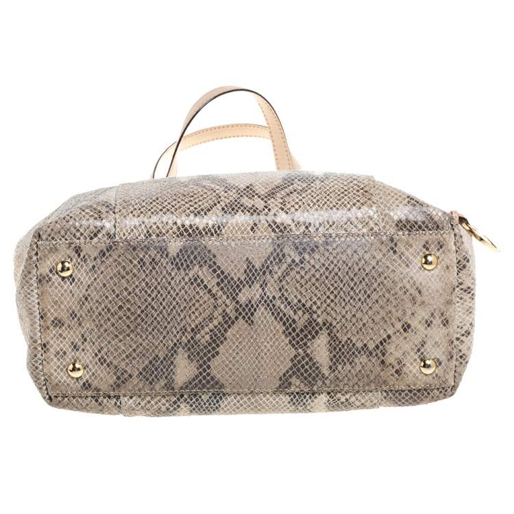 Pre Owned MICHAEL Michael Kors Beige Python Embossed Leather Top Zip Jet Set Tote
