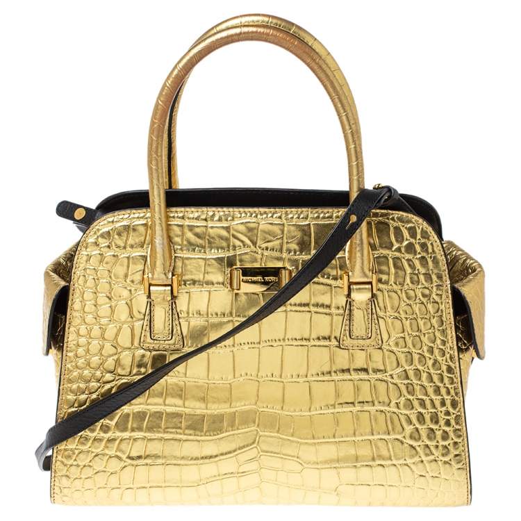 Michael Kors Metallic Gold Croc Embossed Leather Gia Satchel Michael Kors |  TLC