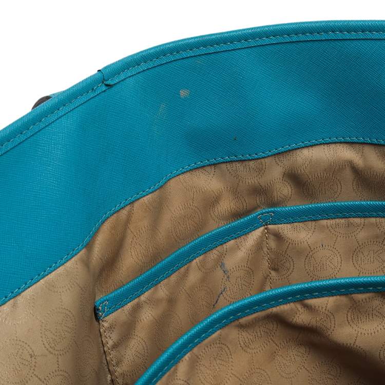 Pre Owned MICHAEL Michael Kors Blue Leather Medium Jet Set Tote