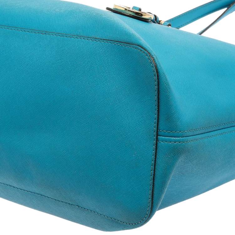 Pre Owned MICHAEL Michael Kors Blue Leather Medium Jet Set Tote