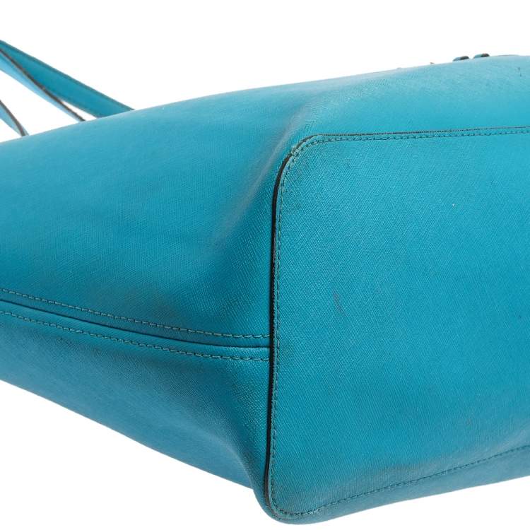 Pre Owned MICHAEL Michael Kors Blue Leather Medium Jet Set Tote