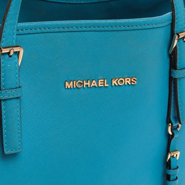 Pre Owned MICHAEL Michael Kors Blue Leather Medium Jet Set Tote