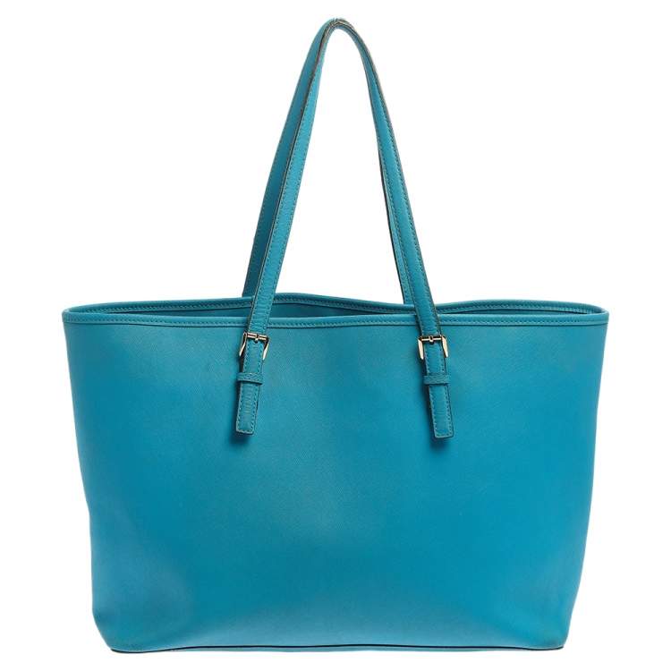 Pre Owned MICHAEL Michael Kors Blue Leather Medium Jet Set Tote