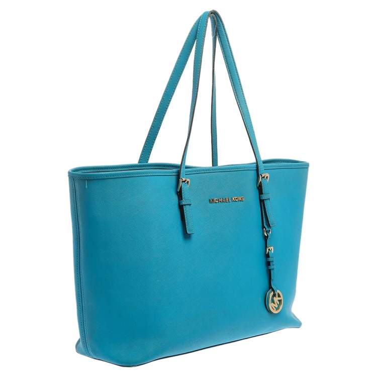 Pre Owned MICHAEL Michael Kors Blue Leather Medium Jet Set Tote