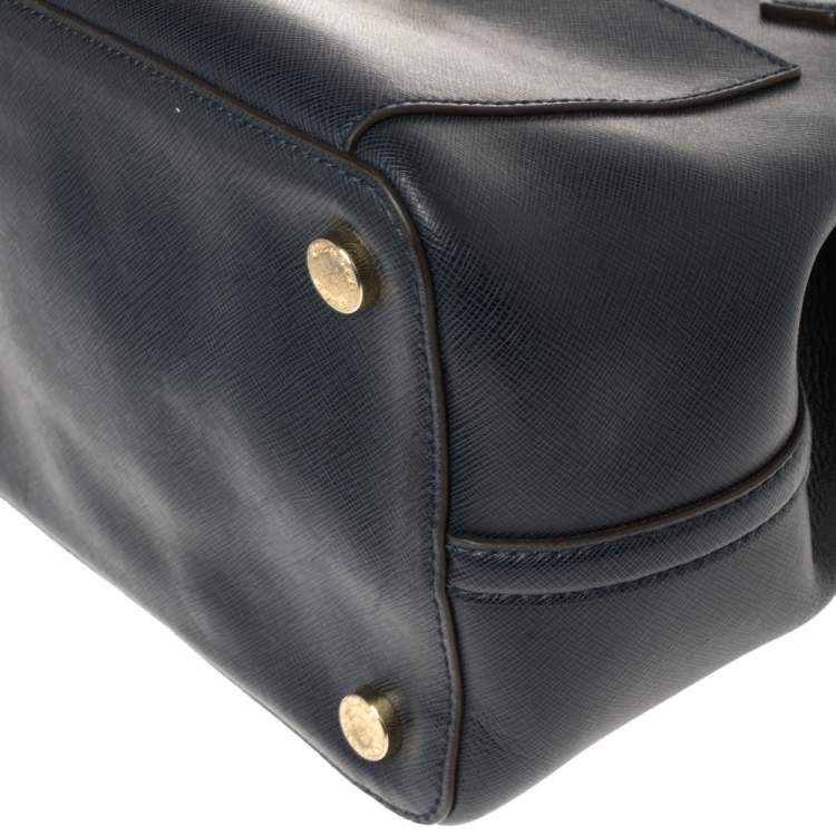 Pre Owned Michael Kors Navy Blue Leather Front Pocket Tote