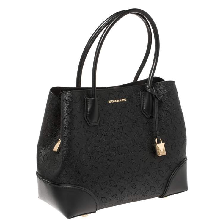 Pre Owned Michael Kors Black Perforated Leather Mercer Tote