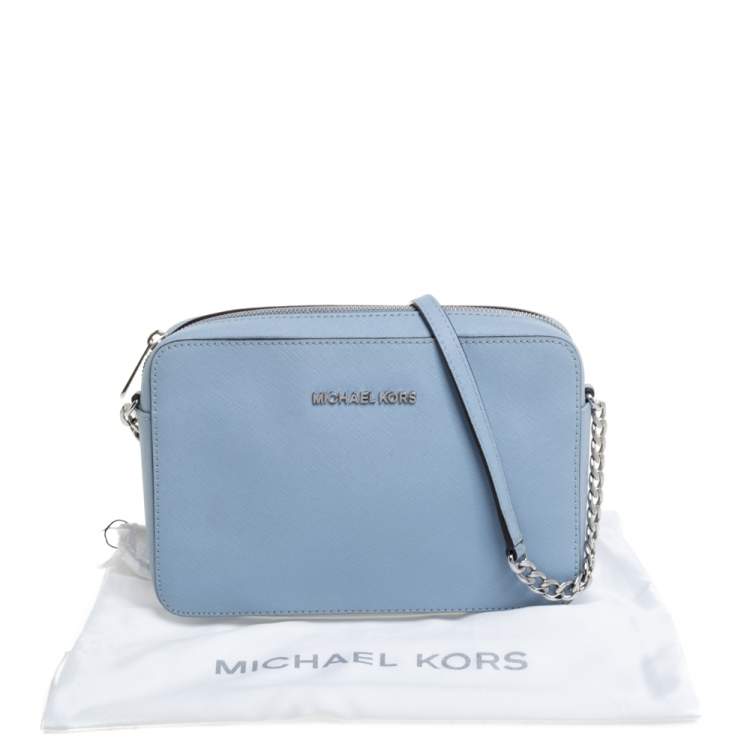 Pre Owned Michael Kors Powder Blue Leather Jet Set Crossbody Bag