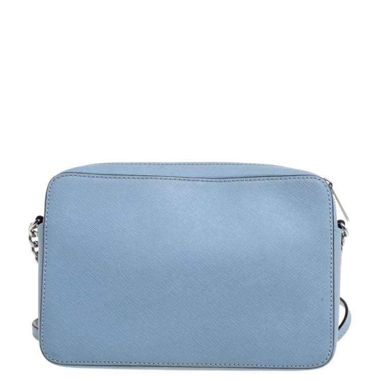 Pre Owned Michael Kors Powder Blue Leather Jet Set Crossbody Bag