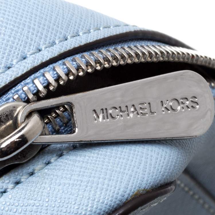 Pre Owned Michael Kors Powder Blue Leather Jet Set Crossbody Bag