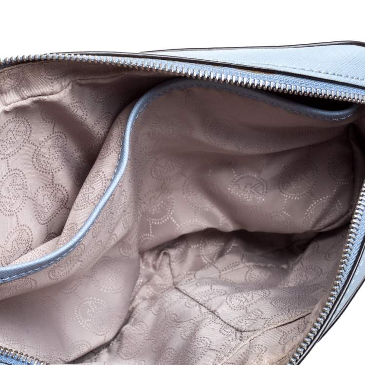 Pre Owned Michael Kors Powder Blue Leather Jet Set Crossbody Bag