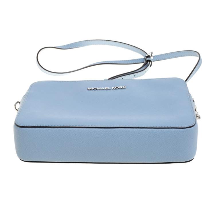 Pre Owned Michael Kors Powder Blue Leather Jet Set Crossbody Bag