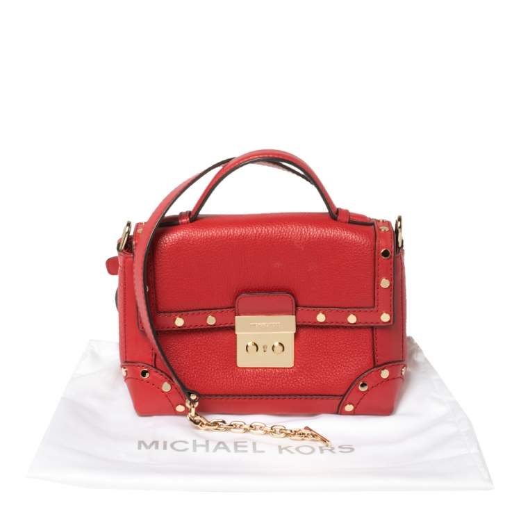 Pre Owned Michael Kors Red Leather Cori Top Handle Bag