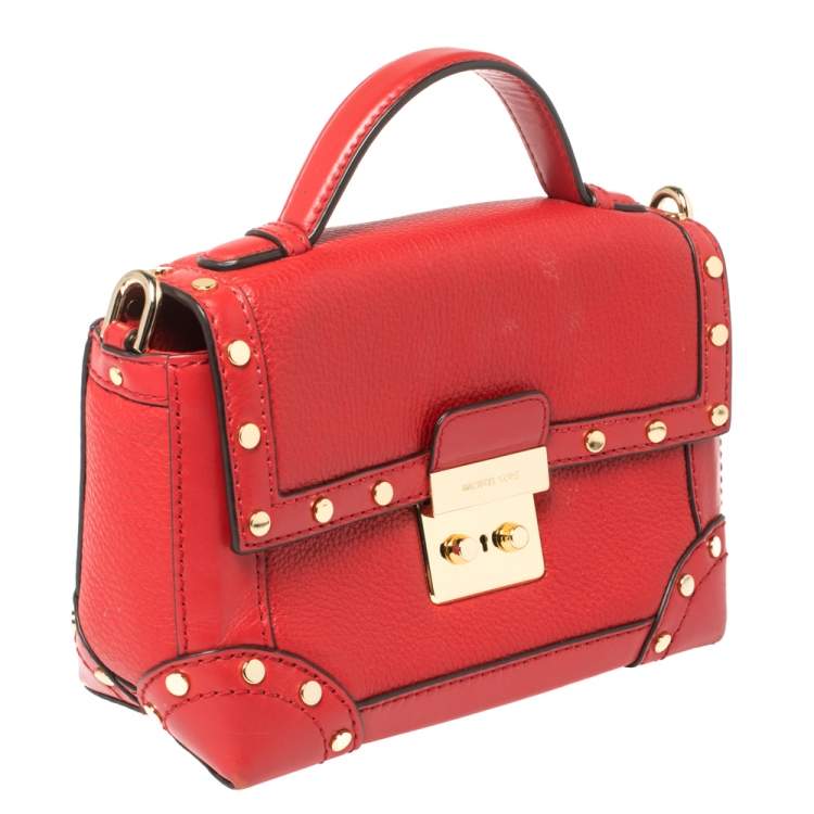Pre Owned Michael Kors Red Leather Cori Top Handle Bag