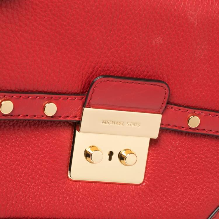 Pre Owned Michael Kors Red Leather Cori Top Handle Bag