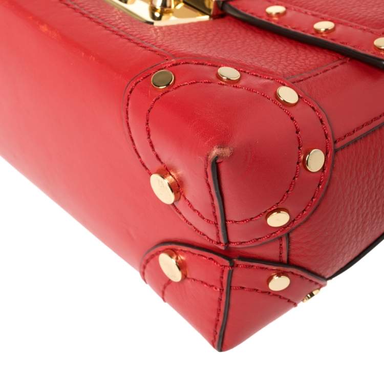Pre Owned Michael Kors Red Leather Cori Top Handle Bag