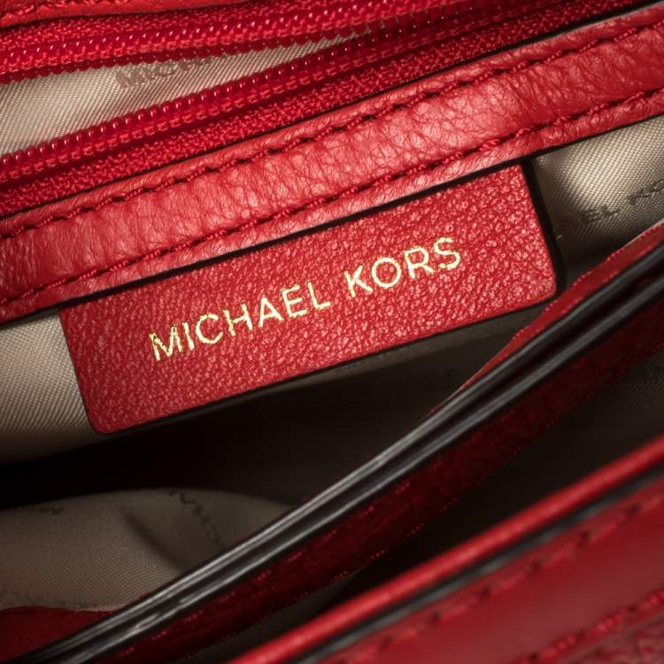 Pre Owned Michael Kors Red Leather Cori Top Handle Bag