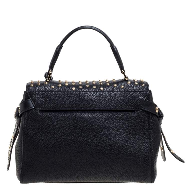 Pre Owned Michael Kors Black Leather Studded Top Handle Bag