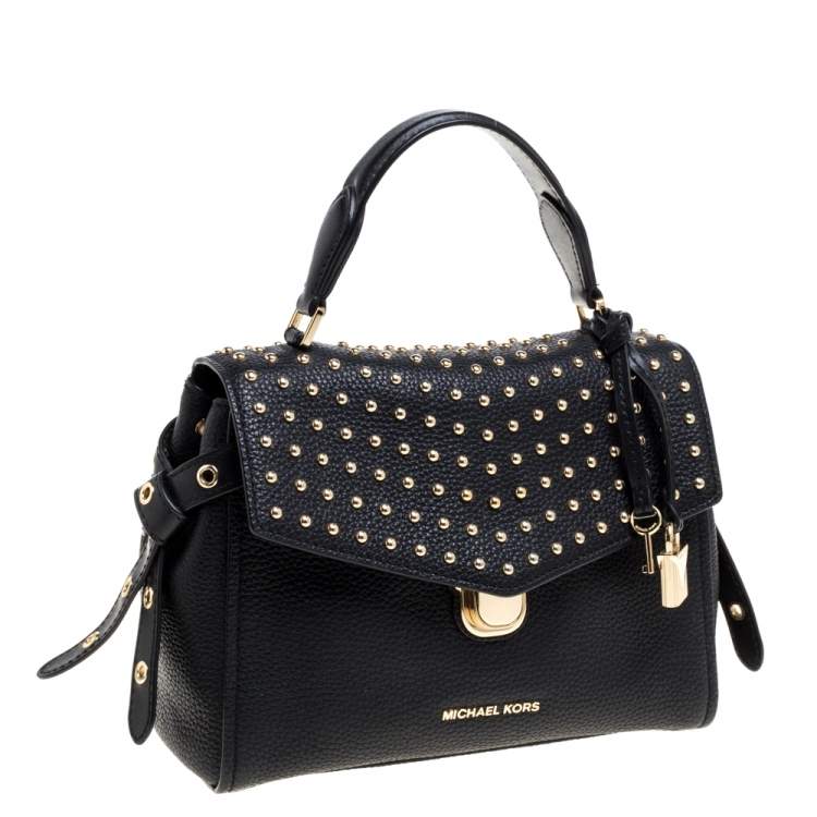 Pre Owned Michael Kors Black Leather Studded Top Handle Bag