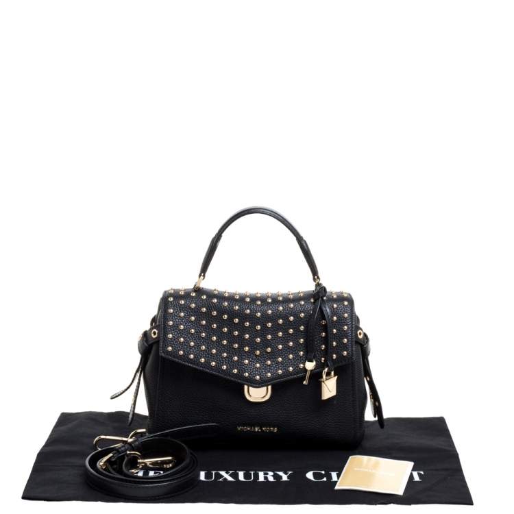 Pre Owned Michael Kors Black Leather Studded Top Handle Bag