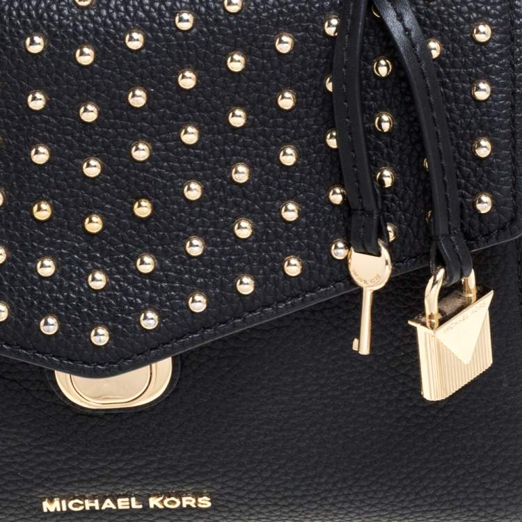 Pre Owned Michael Kors Black Leather Studded Top Handle Bag