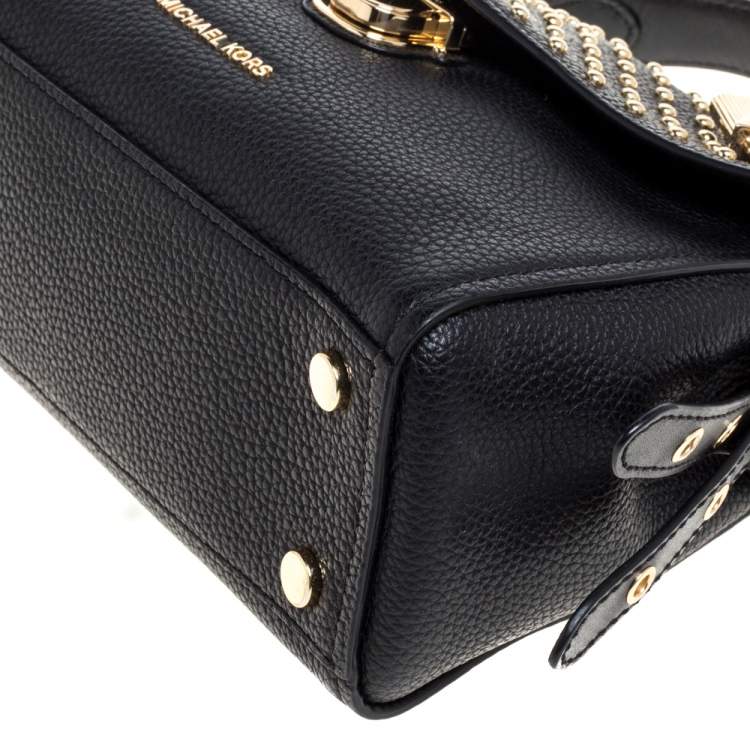 Pre Owned Michael Kors Black Leather Studded Top Handle Bag
