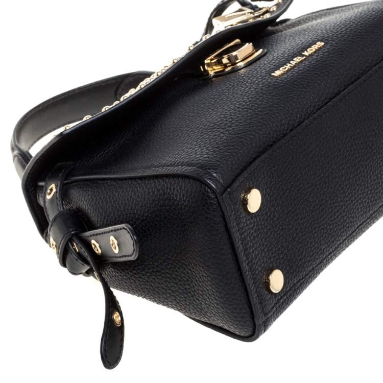 Pre Owned Michael Kors Black Leather Studded Top Handle Bag