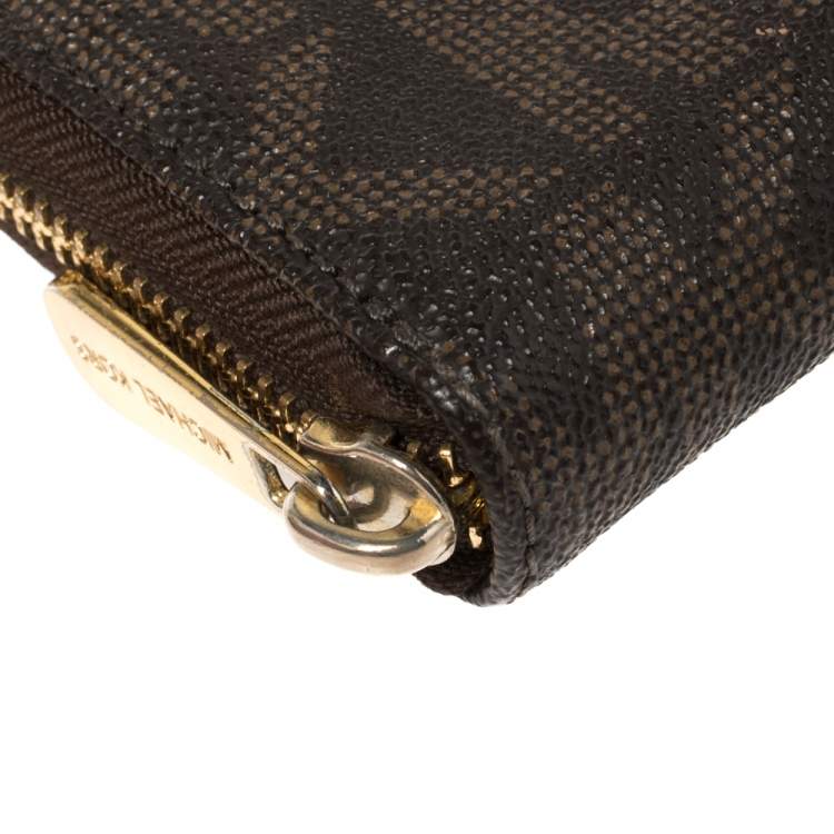 Pre Owned Michael Kors Brown Monogram Coated Canvas Zip Around Wallet