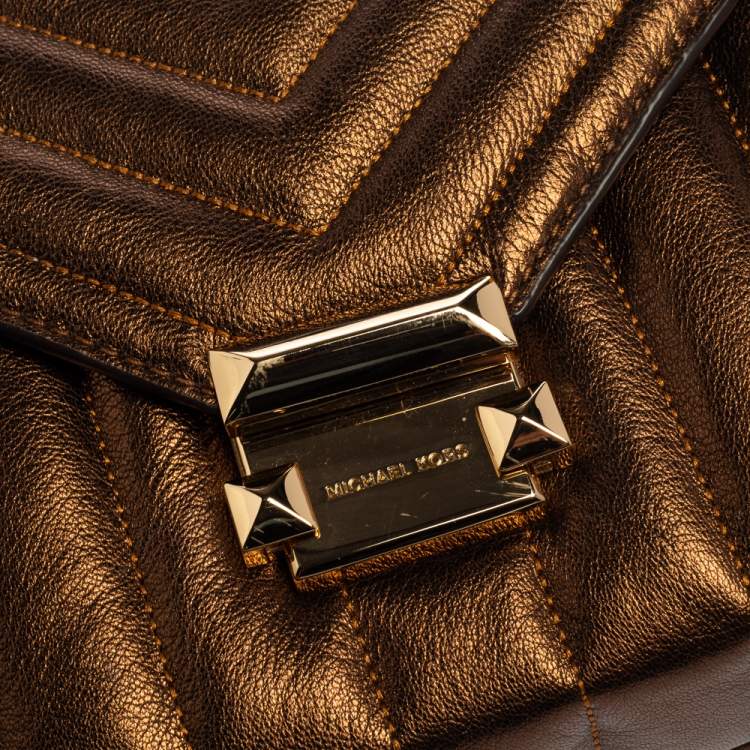 Pre Owned Michael Kors Metallic Brown Quilted Leather Whitney Shoulder Bag