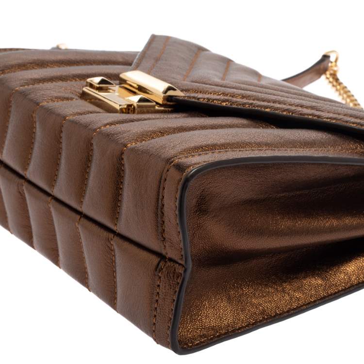 Pre Owned Michael Kors Metallic Brown Quilted Leather Whitney Shoulder Bag
