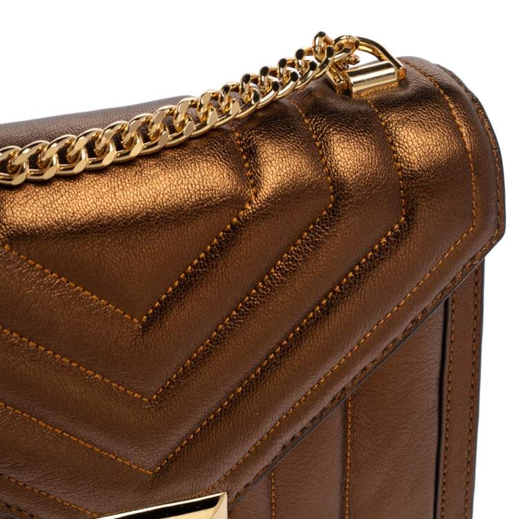 Pre Owned Michael Kors Metallic Brown Quilted Leather Whitney Shoulder Bag