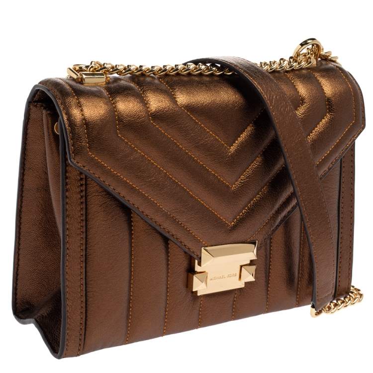 Pre Owned Michael Kors Metallic Brown Quilted Leather Whitney Shoulder Bag